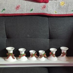 White Ceramic Candle Holders with Festive Bows